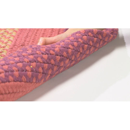 August Grove® Striped Handmade Braided Cotton Area Rug in Pink